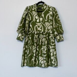 Emily Lovelock Kallisto Mini‎ Dress Green Gold Size X-Small